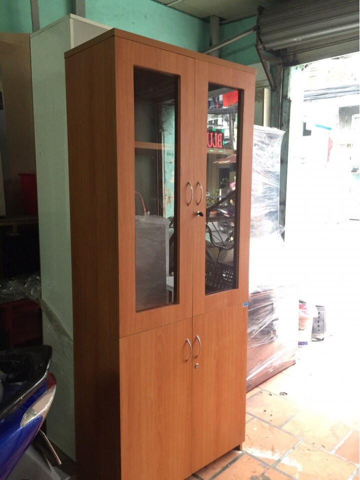 THANH LÝ TỦ KỆ HỒ SƠ CỬA KÍNH 2 CÁNH VÀNG VÂN GỖ